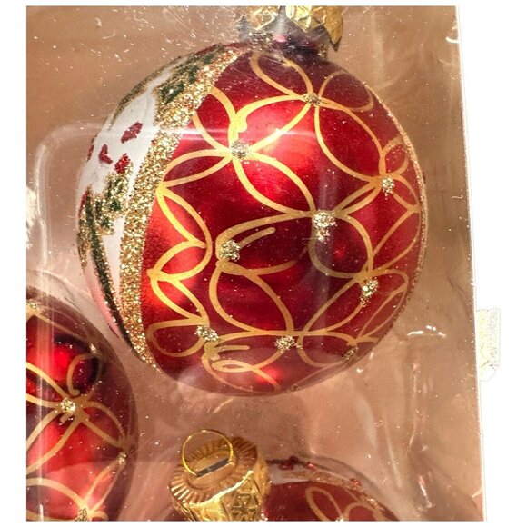 Holiday Time Classic Glittering Christmas Ornament Set (4) Vintage NOS - Picture 3 of 5